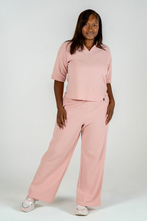Cloud Waffle V-Neck Set in Pink
