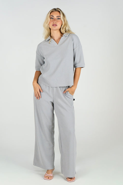 Cloud Waffle V-Neck Set in Grey – view 2