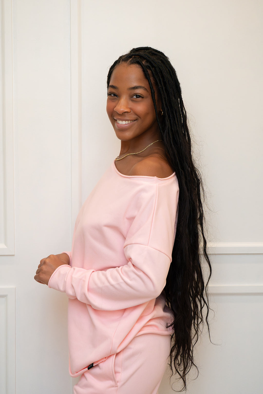 Unwind Off-Shoulder Sweater in Pink – view 2